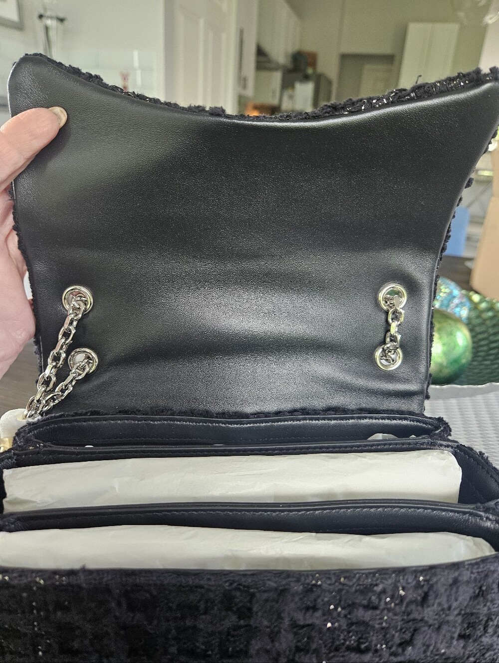NWT💎💎Versace Black Tweed And Leather Shoulder Bag - Picture 6 of 11
